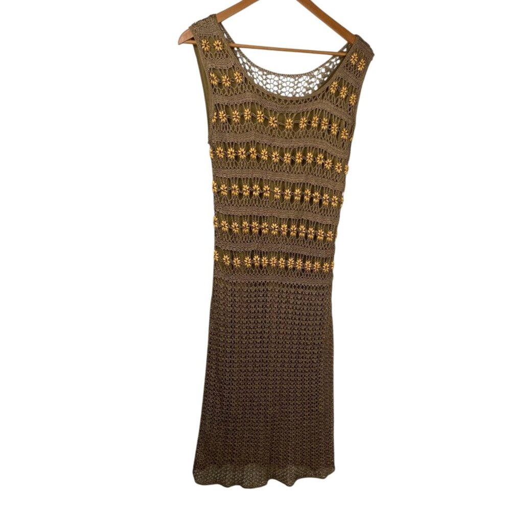 Saint Tropez West Dress and Topper Set Women's Crochet Beaded Resort Boho Sz XL